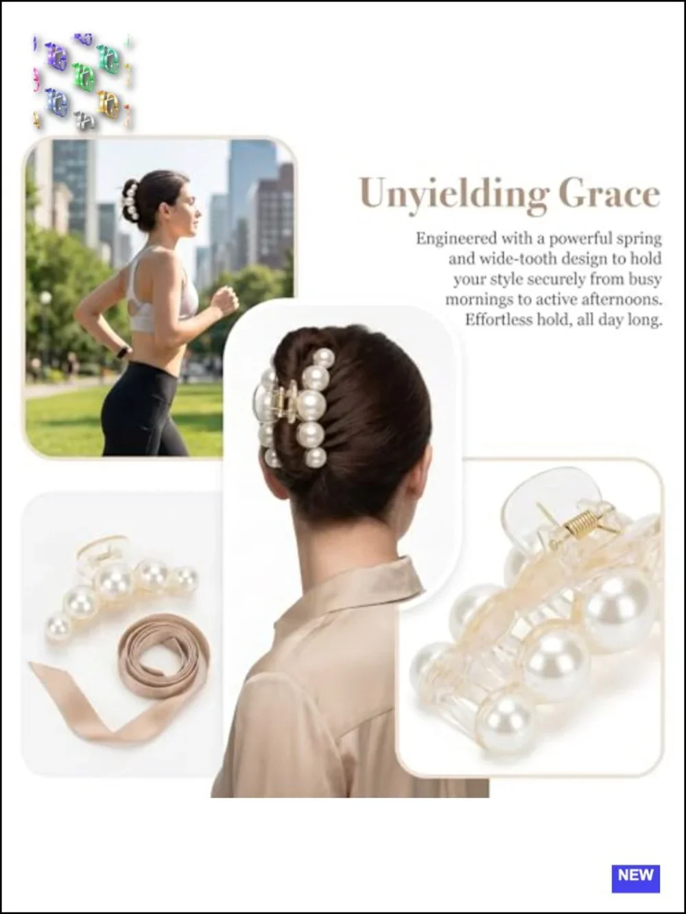 Large High-Gloss Pearl Hair Claw Clip Set Strong Hold No Slip 4 PCS